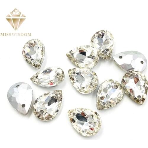 10X14/13X18mm water drop clear white glass crystal pointback Double hole sew on rhinestones Diy dress wedding accessories