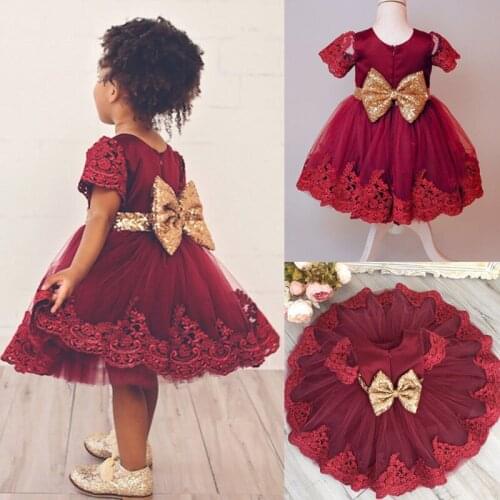 2021 Christmas Toddler Baby Girl Dress 1st Birthdays Dress For Girl Clothes Infant Sequin Big Bow Baptism Princess Party Dresses
