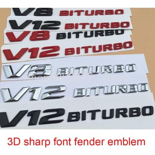 3D Letters Emblem Badge for Mercedes Benz AMG C63 E300L V8 BITURBO V12 BITURBO Fender Side Supercharge Turbo Car Styling Sticker