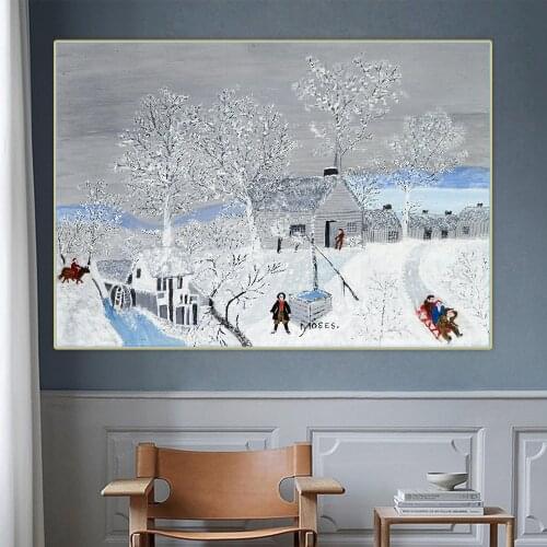 Anna Mary Robertson Grandma Moses《Home, 1956》Canvas Oil Painting Art Aesthetic Picture Poster Wall Hanging Decor Home Decoration