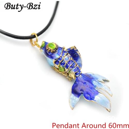 60mm Cute Cloisonne Goldfish Fish Pendant Black Leather Cord Chains Necklace Fashion Party Jewelry