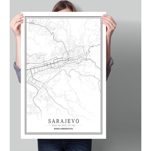 Bosnia-Herzegovina Black White World City Map Poster Nordic Living Room Sarajevo Wall Art Pictures Home Decor Canvas Painting