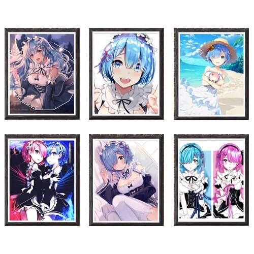 Re.Zero Life Love Girls Anime Maid Rem X Ram Colorful Wall Decorative Canvas Art Prints Poster,8 X 10 Inches,Set of 6,No Frame