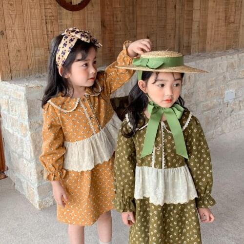 Kids Clothing 2021 Autumn New Arrival Long Sleeve Girl Dress Princess Casual Wear Baby Childrens Vintage Flroal 2-7Y Fashion