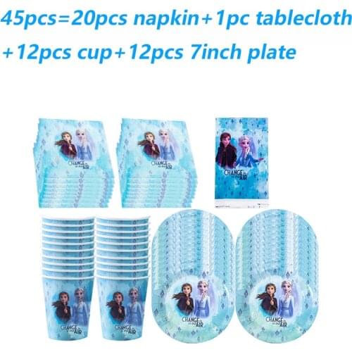 Disney Princess Frozen 2 Party Decoration Supplies Birthday Party Disposable Tableware Set Plates Paper napkin cup Baby Shower