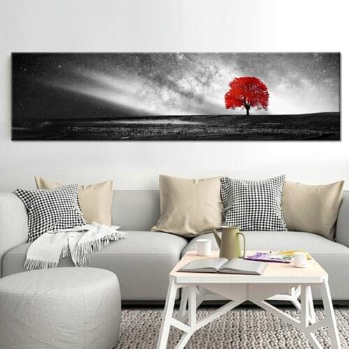 Canvas HD Prints Posters Home Decor Living Room Wall Art Red Tree Art Scenery Paintings Landscape Pictures Framework