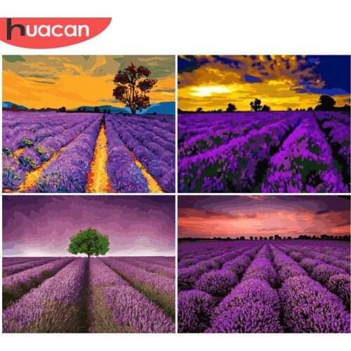 HUACAN Paint By Number Flower Drawing On Canvas HandPainted Painting Art Gift DIY Pictures By Number Lavender Kits Home Decor