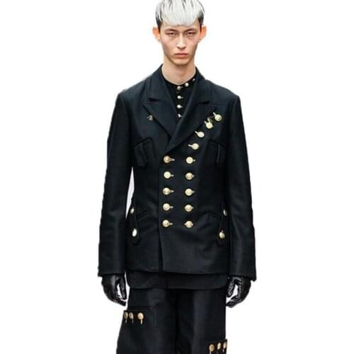 Stage Costumes For Singers Mens Blazer Suit Personalized Fashion Black Slim Double Breasted Mens Nightclub Hip Hop Jacket