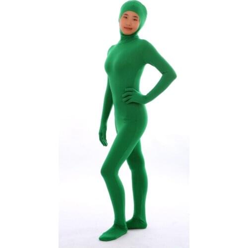 Dark Green Open face faceless face bare Unisex Spandex Bright 2nd Skin Zentai Costumes Bodysuit