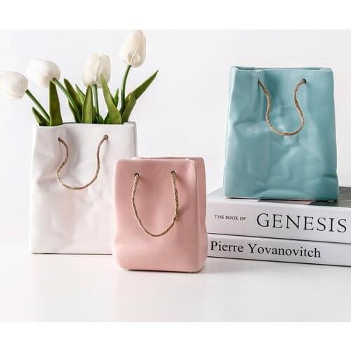 Creative Ceramic Vase Handbag Flower Pot Nordic Living Room Dried Flower Decoration Flower Arrangement Art Vases Home Decoration