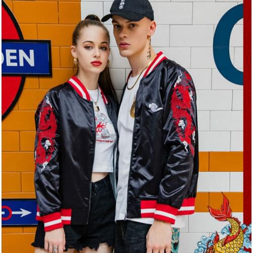 Chinese Style Embroidery Dragon Bomber Jacket Mens Printed Koi Jacket Yokosuka Embroidery Loose Baseball Uniform Men fashion