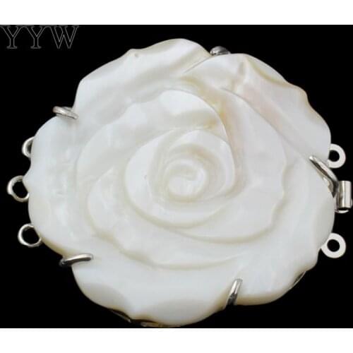 Brass Box Clasp With White Shell Flower Large Necklace Clasp Big Necklace Connector 3 Strand finding Jewelry Clasp 49x44