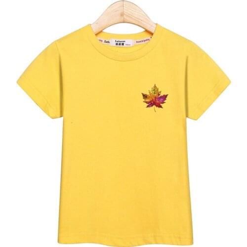 Maple Leaf Fashion T-shirt Kids Summer Costumes 100% Cotton Tops Boys Girls Short Sleeve Shirt Vintage Print T-shirt