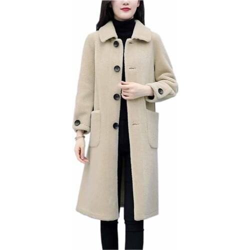 Fashion Leather Fur Together Coat Women Autumn Winter lambswool Jacket Plus Size Single-Breasted Sheep Shearing Outwear KW467