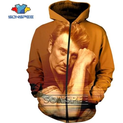 Men Women Hoodie 3D Print Johnny Hallyday Rock Jacket Harajuku Top Sweatshirt Long Sleeve Zipper Vintage Hoodies Men Clothing