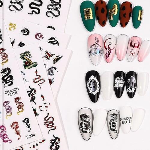 6/8 Sheet Snake Nail Sticker transfer foil stickers 3D Nail Self-adhesive Hot Snake Flower Pattern Nail Sticker Nail Decoration