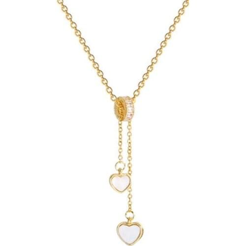 Korean Style Simple Stainless Steel Heart-Shaped Necklace Temperament Womens Crystal Pendant Necklace Party Jewelry