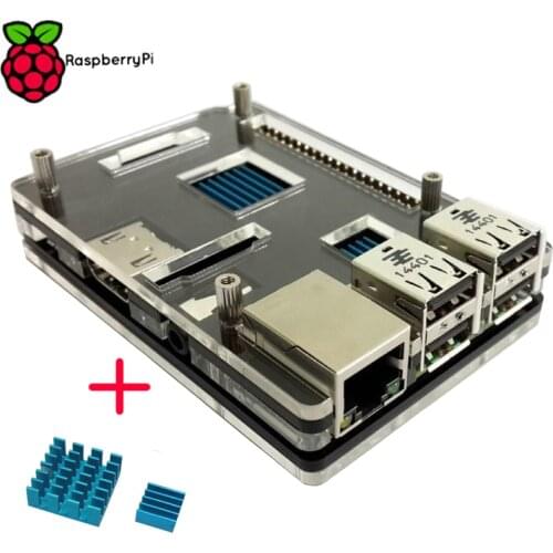 Latest Raspberry Pi 3 model B+ Acrylic Case with Aluminum Heat sink Transparent double color Cover Shell Enclosure Box