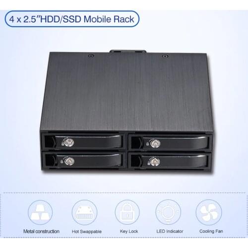 Uneatop 4 x 2.5"SATA Removable Tray Hot Swap HDD SSD Mobile Rack for 5.25" Optical Drive Bay support 7mm to 15mm drives