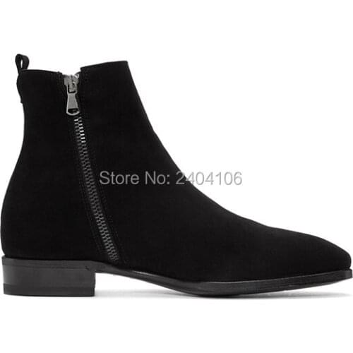Shooegle Brand Fashion Flat Casual Male Shoes Plain Suede Black Ankle Bootie Round Toe Zipper Autumn Winter Chelsea Boots Men
