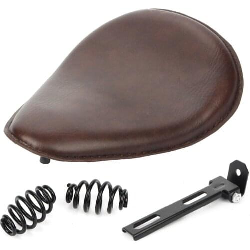 Custom 3" Leather Dark Brown Motorcycle Solo Seat with Black Spring Bracket for Harley Sportster Chopper Bobber Cafe Racer