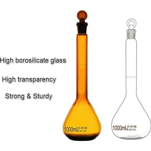 Glass Volumetric Flask Transparent Container Bottle Brown Flask With Glass Plug 1000 mL Grade A High Quality 2/PK