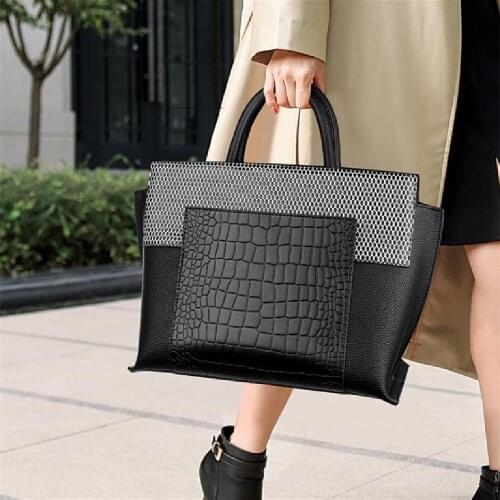 Crocodile Grain Handbag New Large Capacity Patchwork Style Bag Contracted Atmosphere Delicate Single Shoulder Cross-body Bag