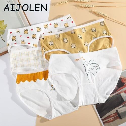 AIJOLEN Cute Sexy Rabbit Cotton Female Underpant Comfortable Panties Simple Intimates Women Breathable Lingerie 5 Colors