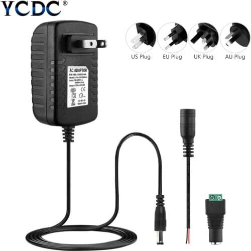 US/UK/AU/EU Adapter Plug Converter DC 12V 2A Power Supply Wall Charger AC For 3528 5050 LED Strip Lights