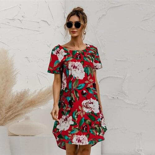 Vintage Floral Print O-neck Short Sleeve Cotton Linen Dress Summer New Women Casual Loose Straight Mini Vestidos Plus Size 4XL