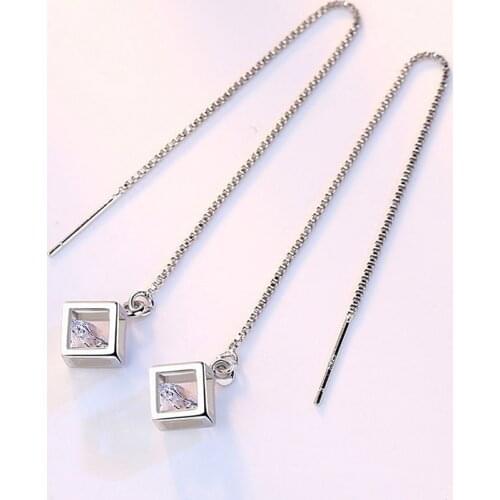 Korea Tassel Dangle Earring Long Fashion Simple Cube Earrings for Women Crystal