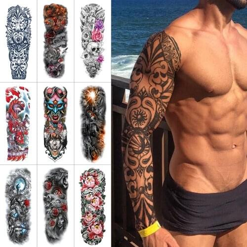 Full arm temporary tattoo sticker Demon Flower Wolf Wolf Large waterproof fake tattoo Color false light Tattoo stickers