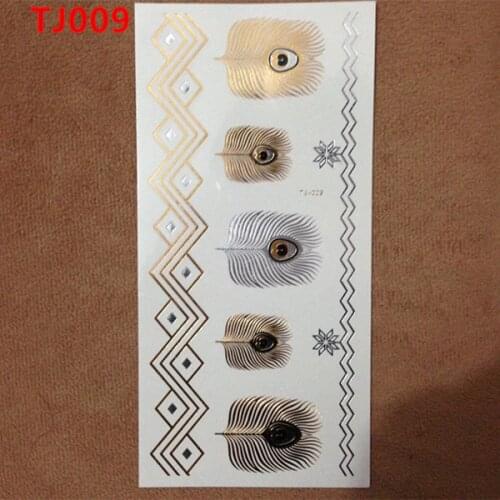 1PC Flash Metallic Waterproof Temporary Tattoo Gold Silver Women Henna Peacock Feather Maple Leaf Design Tattoo Sticker TJ-009