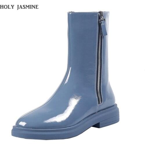 2020 New casual women shoes hot Patent Leather womens boots fashion trend comfortable soft wild warm short tube platform boots