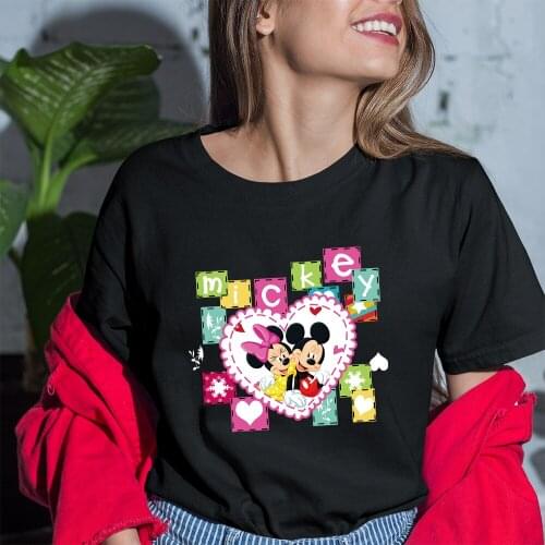 Disney Cartoon Women T-shirts Mickey Mouse Casual Black White T Shirts Female Kawaii Short Sleeve Fashion Outdoor Four Seasons