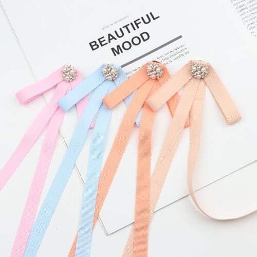 Ladies Chic Lithe Ribbons Bowtie Solid Color Graceful Cute Diamond Butterfly Simple Detachable Collars Shirt Accessory For Women