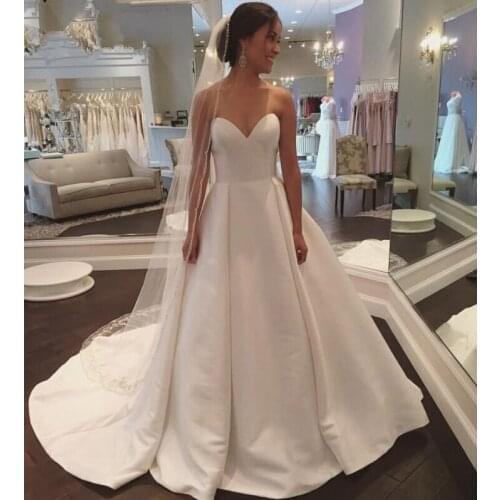 Vestido De Noiva satin Simple mermaid Wedding Dress Sweetheart A Line 2020 court train Bride dress Princess wedding gown