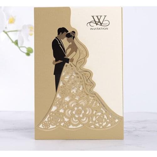 10pcs Elegant Bride And Groom Laser Cut Wedding Invitation Cards Luxury Greeting Card Customized Wedding Decor Party Supplies