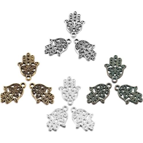 20pcs/lot Antique Bronze Classic Hamsa Palm Protection Pendant Charms Metal Hand Fatima For DIY Bracelet Necklace Jewelry Making