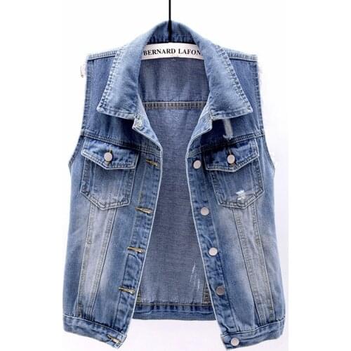 2021 Autumn Vests For Women Short Denim Jacket Vest Plus Size Sleeveless Women Coat Casual Single-breasted Ripped Jeans Jackets