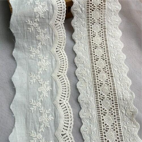 3 Yards Beige Embroidery Cotton Lace Trim Floral Scalloped Hometexile DIY Handmade sewing accessories for dress