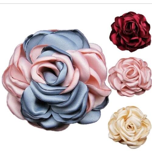 5Pcs 7.5CM Handmade DIY Large Satin Fabric Artificial Rose Flowers For Wedding Party Craft Home Decoration