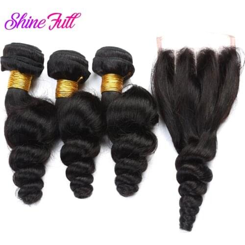 Panse Hair Peruvian Loose Wave 3 Bundles Human Hair With Lace Closure 4*4 Customized 8-30 Inches Hair Weaving Hair Extension