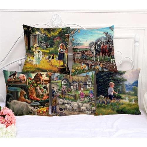 Throw Pillow Cases Farm Life Cute Animals Swan Cushion Cover 45x45cm Home Living Room Decoration Linen/Cotton Pillowcover Decor