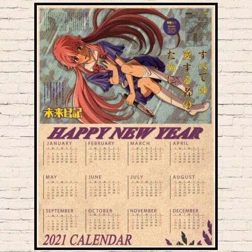 Future Diary Mirai Nikki Amano Yukiteru Gasai Yuno kraft poster retro Poster wall sticker Japanese Anime 2021 Calendar Posters