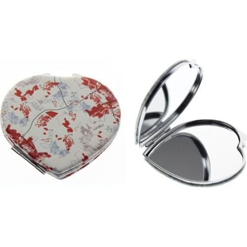 7cm Heart Double Side Red Portable Folding Vanity Makeup Cosmetic Compact Pocket Hand Mirror For Women Girl Child Kid Gift