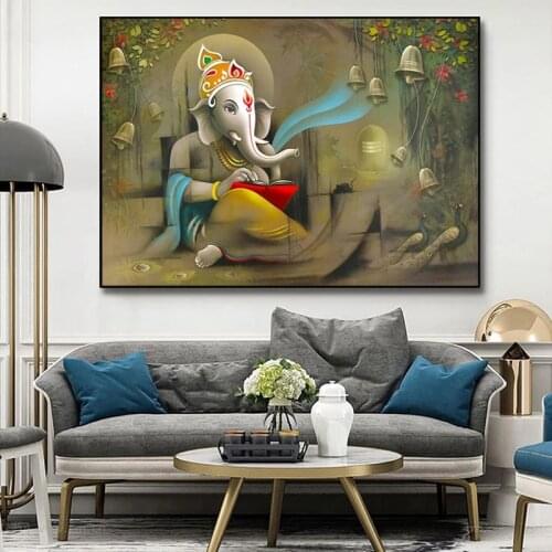 India Religion Elephant Wall canvas Posters and Prints Lord Ganesh Canvas Painting Wall Art Picture for Living Room Home Decor