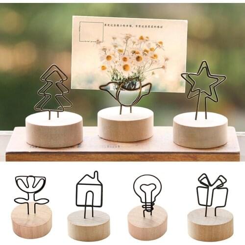 Memo Card Photo Frame Message Left Supporter Picture Clip with Wooden Base Decor Stable Desk Decor Gift