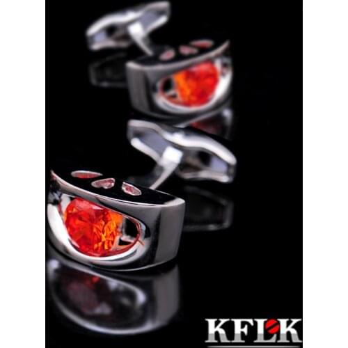 KFLK Jewelry shirt Fashion cufflink for mens Brand Orange Red Cuff link Luxury Wedding Button male High Quality guests