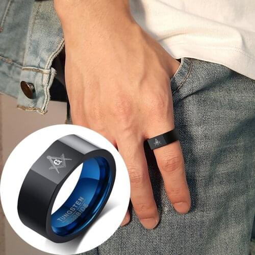 Tungsten Carbide Rings Mason Masonic Vacuum Plating Black Blue Color Ring Anniversary Gift